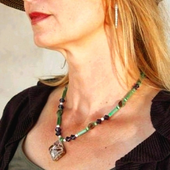 Vintage GEMSTONES 10"Necklace Jade Garnet Pearls Agate Gemstones Southwest Boho - Picture 2 of 9